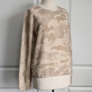 Magaschoni Cashmere Sweater Fine Knit Crew Neck Camouflage Neutral Tan L NWT